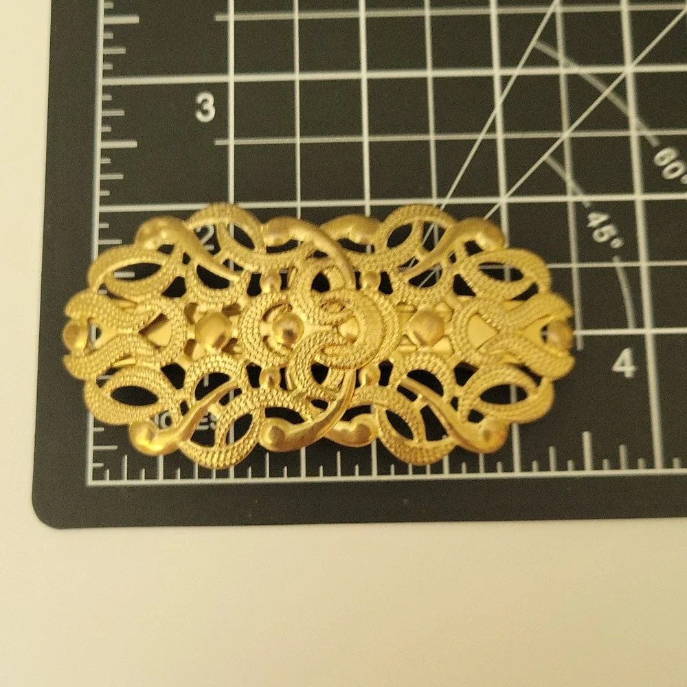 Vintage Gold Tone Filigree Ornate Metal Hair Barrette Clip 3.25 Inch Cottagecore